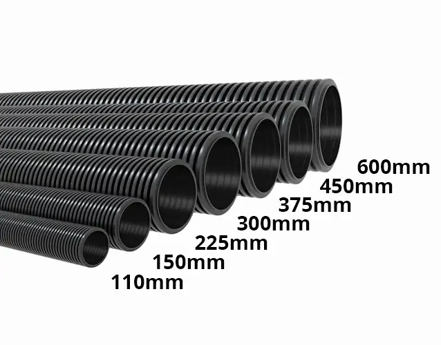 A range of Twinwall pipe sizes.